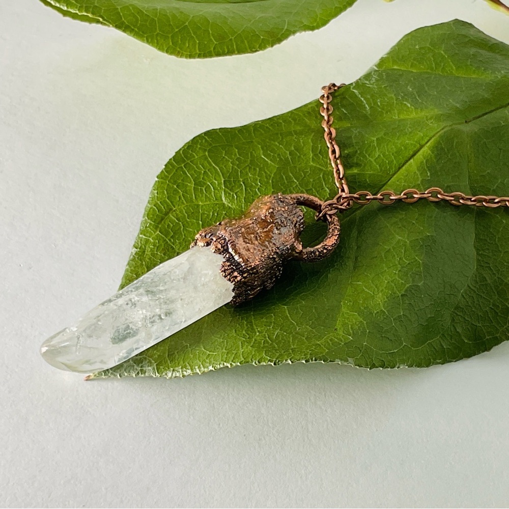 Copper Necklace Pendant Quartz Point AB Crystal Gem Handmade Jewelry 20” #C
